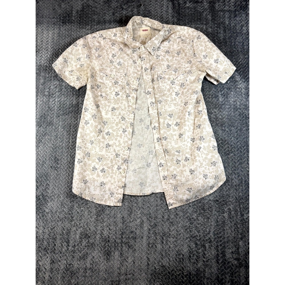 Levi's Western Shirt Mens Small Cream Tan Floral Cotton Pockets Button Up Cowboy